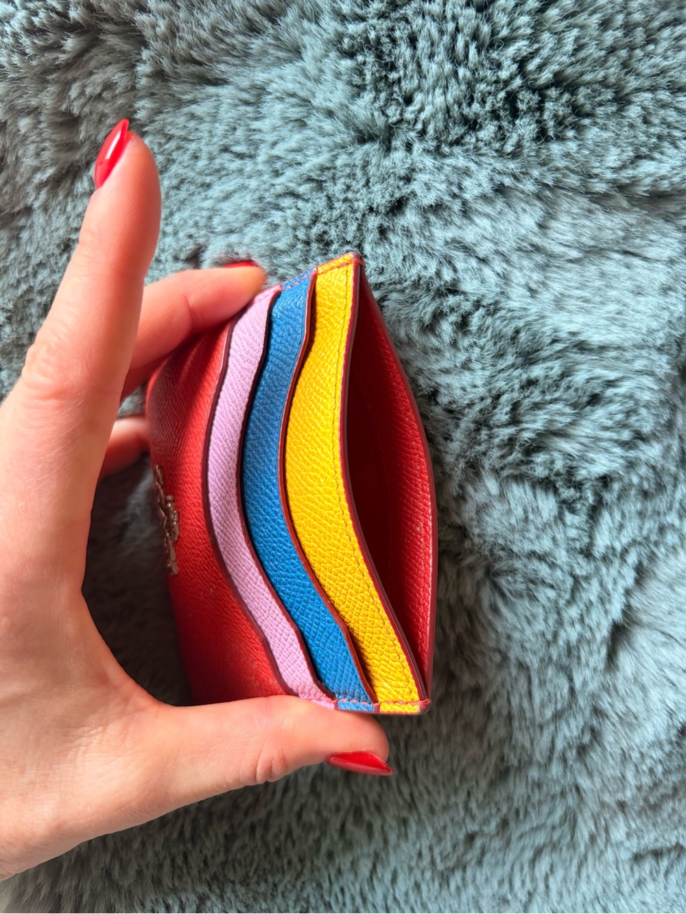 Coach Multicolor Leather Card Case - Red, Yellow, Blue, Lilac - Picture 3 of 3